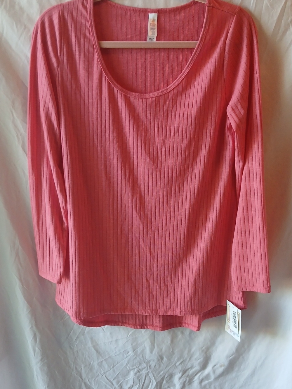 LuLaRoe Ribbed Scoop Neck Long-Sleeve Top - Coral